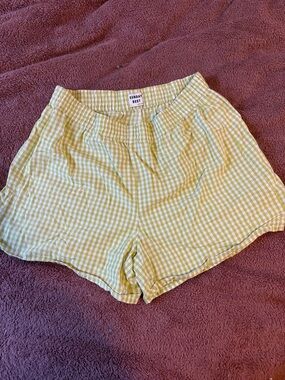 Sunday Best Light Green Gingham High-Waist Shorts